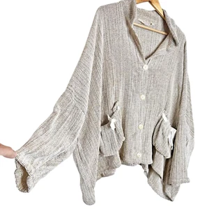 Angel Pie Women Lagenlook Cream Ivory Button Long Sleeve Textured  Cardigan OS - Bild 1 von 9