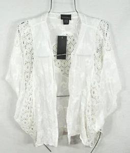 Liv Los Angeles Lace Open Cardigan Size L Short Sleeve Summer White Wrap NWT - Picture 1 of 8