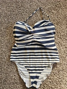 BRAVISSIMO VENICE ONE-PIECE SWIMSUIT 34GG BLU & WHITE STRIPE HALTER. CB4 - Picture 1 of 9