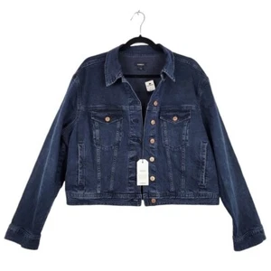 Express Womens Indigo Blue Cropped Trucker Denim Jean Jacket Size L NWT - Picture 1 of 7