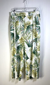 Sigrid Olsen Linen Blend Pants Size XL Topical White Green Elastic Waist Pockets - Picture 1 of 10
