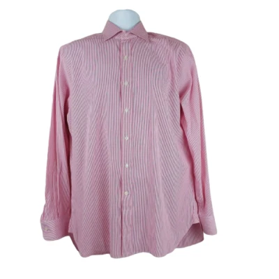 Camisa de vestir polo Ralph Lauren para hombre talla 16/34-35 con botones rosa a rayas oficina Foto 1 de 4