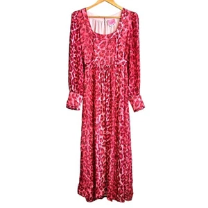 Kate Spade New York Midi Dress Womens 14 Red Pink Leopard Mainline Panthera Silk - Picture 1 of 9