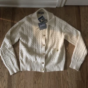 Women's Cardigan Sweater Cream with Gold Buttons Size L Marled Reunited Clothing - Picture 1 of 13
