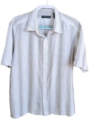 Structure Mens L Shirt Brown Striped Linen Button Down Short Sleeve Casual  - Image 1 of 4