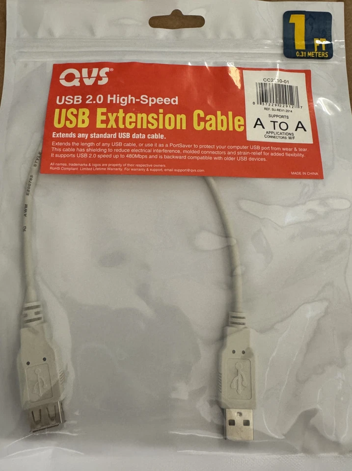 1ft USB 2.0 Extension cable Male to Female USB-A  -  NEW - Image 1 of 1