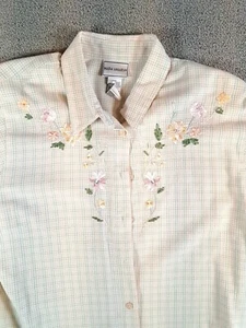 Napa Valley Floral Embroidered Size L Checkered Plaid Pastel W/ Shoulder Pads - Picture 1 of 10