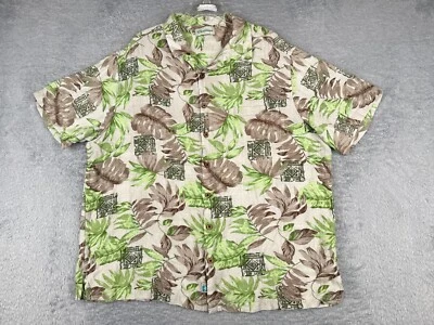 Camisa Caribeña Adulto 3XL XXXL Alta Verde Marrón Floral Hoja de Palma Botón Hawaiana Foto 1 de 4
