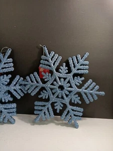 Christmas Holiday Blue Plastic Glitter  Large 14" SNOWFLAKES Ornament 4 Pcs NEW - Picture 1 of 6