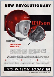 Casco de fútbol americano Wilson 1950 anuncio impreso hombre cueva artículo - Imagen 1 de 2