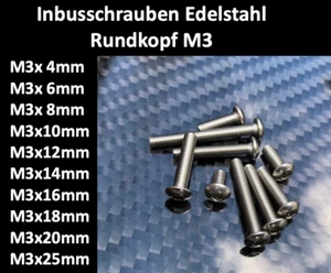10x Edelstahl Innensechskantschraube M3x4 6 8 10 12 14 16 18 20 25 Imbus Rundkop - Bild 1 von 2
