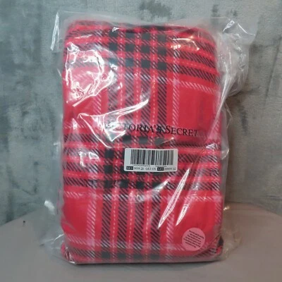 VICTORIAS SECRET Plush Sherpa Cozy Fleece Throw Blanket Red Plaid Holiday 2024 - Image 1 of 3