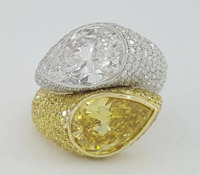 Anillo de diamantes amarillos y blancos vivos de lujo natural de 10,38 quilates con forma de pera de derivación GIA Foto 1 de 4