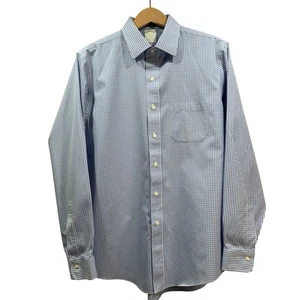 BROOKS BROTHERS Men's 16.5 x 35 Milano Non Iron White Blue Gingham Check Shirt - Picture 1 of 13