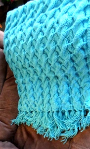 NEW BIG Turquoise AFGHAN 48"x36 Soft Rope Texture Border Trim Couch Throw Lovely - Picture 1 of 11