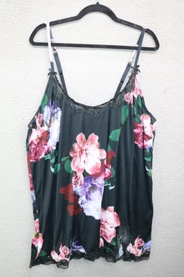 Cacique Dark Florals Silky Nightgown-22/24-Lace-Soft- Whimsigoth - Image 1 of 4