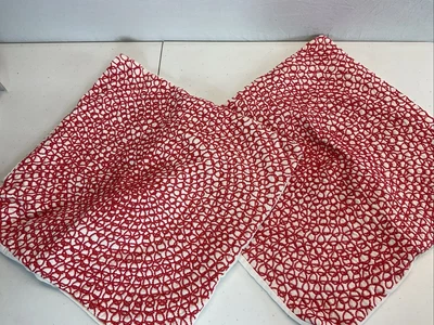 2 West Elm 18" x 18" Red/ Orange/ Ivory accent pillow shams embroidered loops - Image 1 of 4