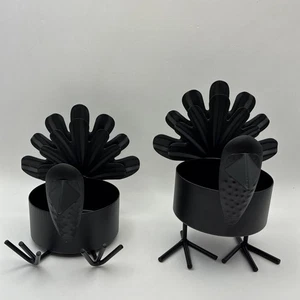 THANKSGIVING Turkey Metal Candle Holders by Gold Canyon SET of 2 Open Box - Picture 1 of 5