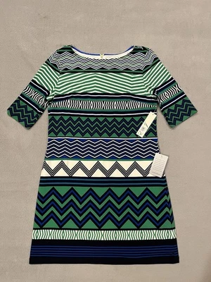 NWT Eliza J Geometric Jersey Shift Sheath Dress 3/4 Sleeve Women’s Size 12 - Image 1 of 4