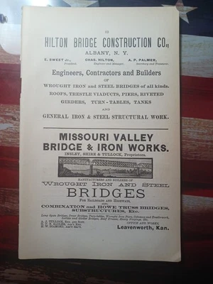 ~1884 Печатная реклама HILTON BRIDGE Олбани Нью-Йорк Миссури Вэлли Железные Железнодорожные Мосты  - Изображение 1 из 4