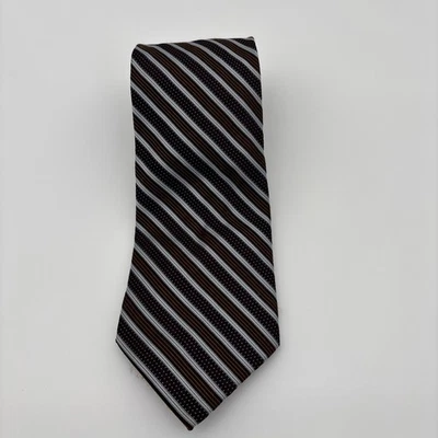 Claiborne BROWN & BLUE STRIPE HANDMADE SILK MENS TIE - Image 1 of 4