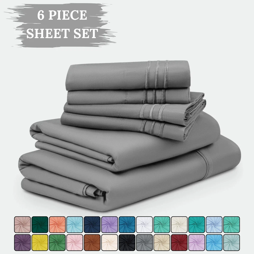 Juego de sábanas de 6 piezas de microfibra de bolsillo profundo suave calidad hotelera sábanas Foto 1 de 1