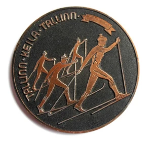 70er Jahre UdSSR Sowjetische PROPAGANDA Estnische TALLINN Langlaufski Veranstaltung Med. - Bild 1 von 3