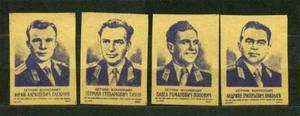1963, PRIMEROS 4 COSMONAUTAS - YURI GAGARIN, TITOV, CONJUNTO DE 4 ETIQUETAS RUSAS MATCHBOX - Imagen 1 de 1