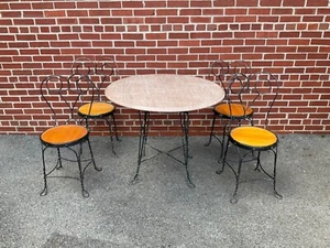 ANTIQUE WROUGHT IRON MARBLE TOP ICE CREAM PALOR SET BISTRO - Picture 1 of 12