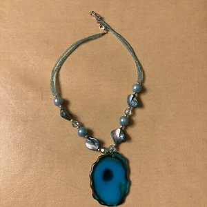 Geode gemstone necklace with Agate Pendant African Turquoise Necklace 12” Long - Picture 1 of 8