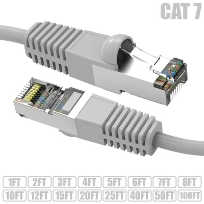 1-100FT Cat7 RJ45 Network Ethernet SSTP Patch Cable Shielded Copper Gray LOT - Image 1 of 4