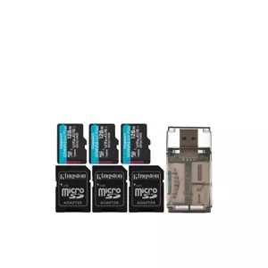 Kingston 128GB MicroSDXC Canvas Go Plus Memory Card 3 Pack with Reader Bundle - Picture 1 of 6