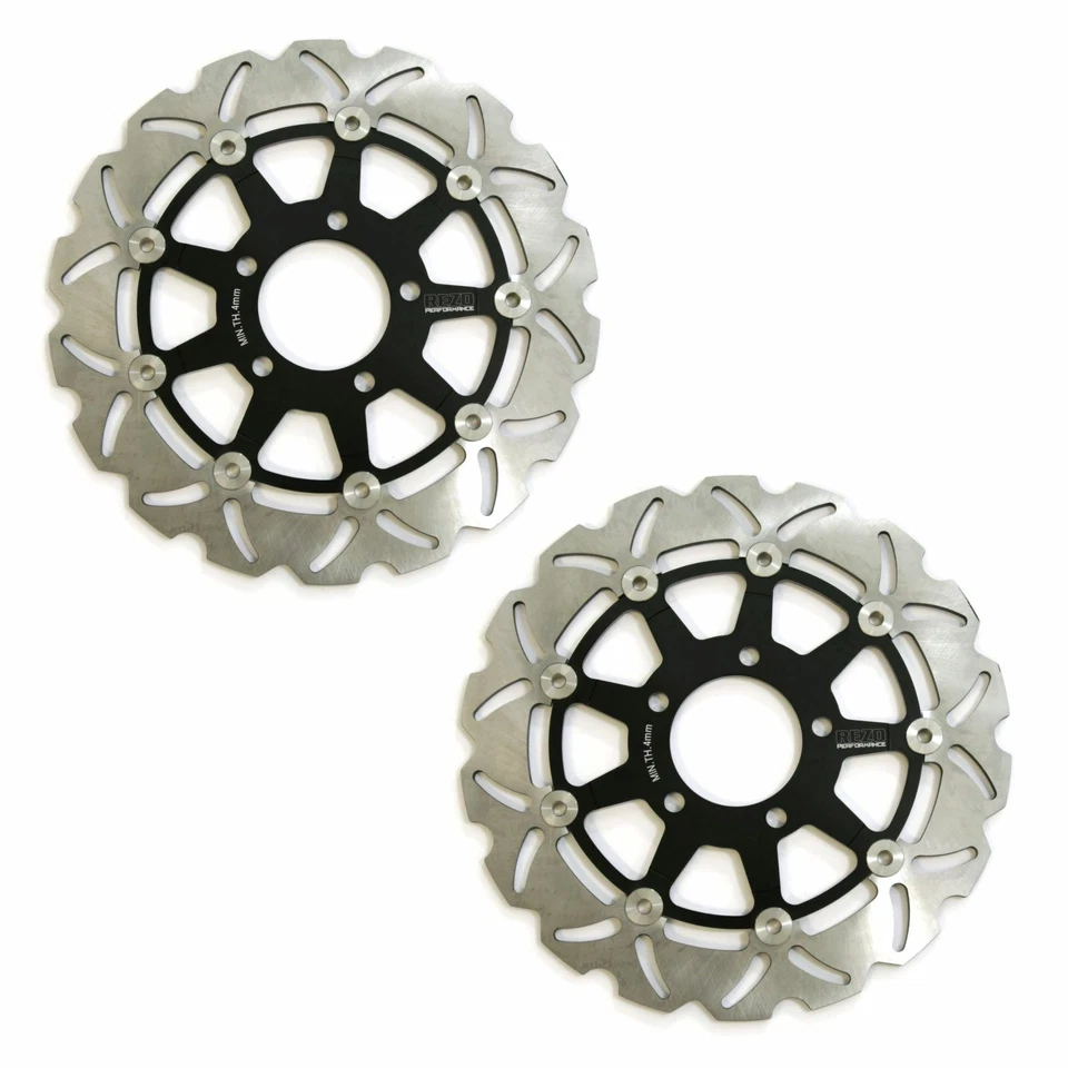 Par de discos de rotor de freno delantero ondulado Rezo se adapta a Suzuki GSX 750 F 03-06 Foto 1 de 4