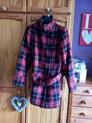 Peacocks Red Check Wool Blend Coat, Size 10, Worn 3 Times, Good Condition - Image 1 of 4