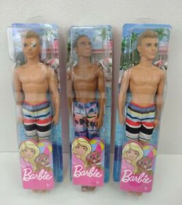 Lot of 3 Ken Dolls Beach Barbie Striped and Palm Tree Swim Trunks