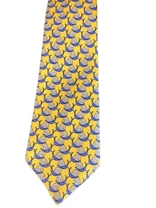 BURBERRYS 100% Silk Neck Tie Yellow Blue Mini Snails Print 3.75" × 58" England - Picture 1 of 3