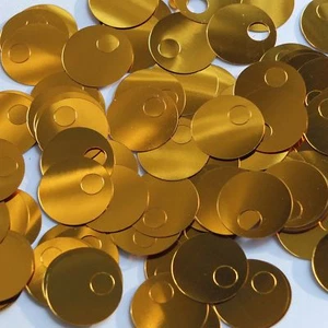 Large Hole Round Sequin 20mm Brassy Orange Gold Metallic Paillettes. Made in USA - Picture 1 of 2