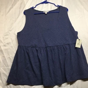 TERRA & SKY KNIT PEPLUM TANK Navy Blue Sleeveless Ribbed Knit Tank Top  Sz 1X - Picture 1 of 11
