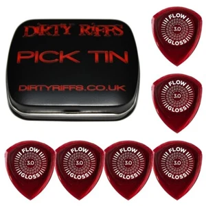 6 x Dunlop Flow Gloss 3,00 mm selecciones púas en una lata de selección - Imagen 1 de 1