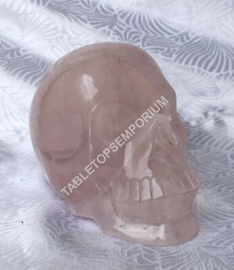 4" Real Rose Quartz Stone Skull Handmade Collectible Art Black Friday Gift Decor - Picture 1 of 4