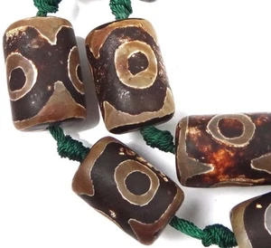 5 Tibetan Agate Dzi Style Heaven Eye Barrel Drum Focal Beads 19-22mm - Picture 1 of 3