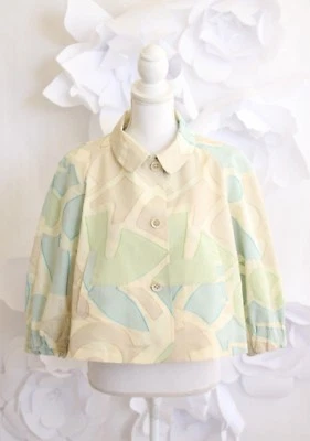 Piazza Sempione Cropped Jacket Coat Womens 46 Green Blue Bell Puff Sleeve - Image 1 of 4