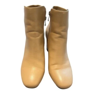 Ankle Boots Block Heel Beige Faux Leather Side Zip Closure Women's Size 10 - Picture 1 of 4
