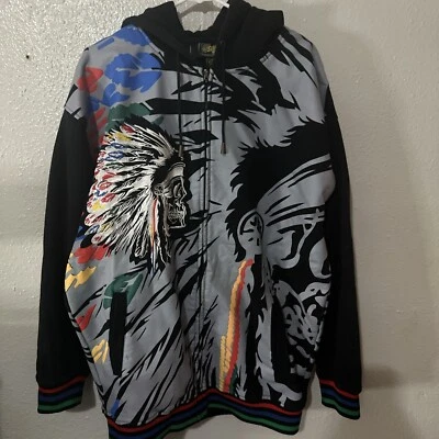 Chaqueta Abrigo Vintage Exa Unlimited Indian Head Sudadera con Capucha Negra Y2K Boho Indie Foto 1 de 4