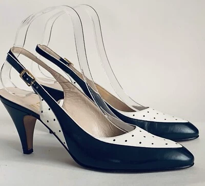 Salvatore Ferragamo Vintage 1980s Blue & White Leather Slingback Shoe UK 4.5AA - Image 1 of 4