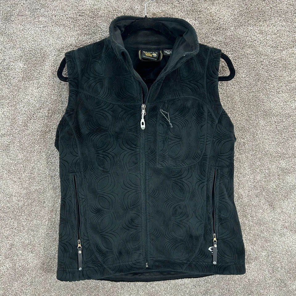 Chaleco Mountain Hardwear Mujer Mediano Negro Floral Cremallera Completa Esculpido Bolsillos con Cremallera Foto 1 de 4