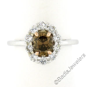 NEW 18k & 14k Gold GIA Fancy Dark Yellow Brown Solitaire w/ Diamond Halo Ring - Picture 1 of 11