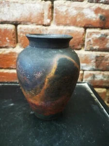 PAM ARMSTRONG KUPFER UND GOLD GERÄUCHERTER RAKU TOPF, PAM ARMSTRONG RAKU KUNSTKERAMIK  - Bild 1 von 7