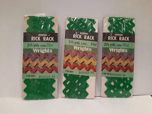 3 Packages Vintage Wright's Medium Emerald 44 Rick Rack Sewing Trim 2.5 Yds NIP - Picture 1 of 8