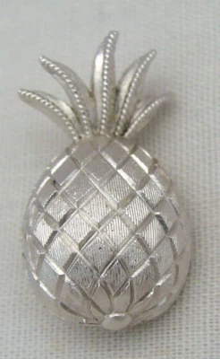 Small Crown Trifari Brushed Silver-Tone Pineapple Pin - Image 1 of 4